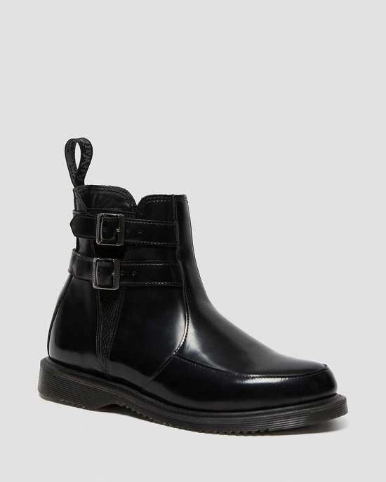 Botas Chelsea Dr. Martens Flora Polished Smooth Mujer Negros MX-48106
